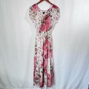 Kate & Lily Flower Chiffon Ruffle Cottagecore Boho Maxi Dress Size 6